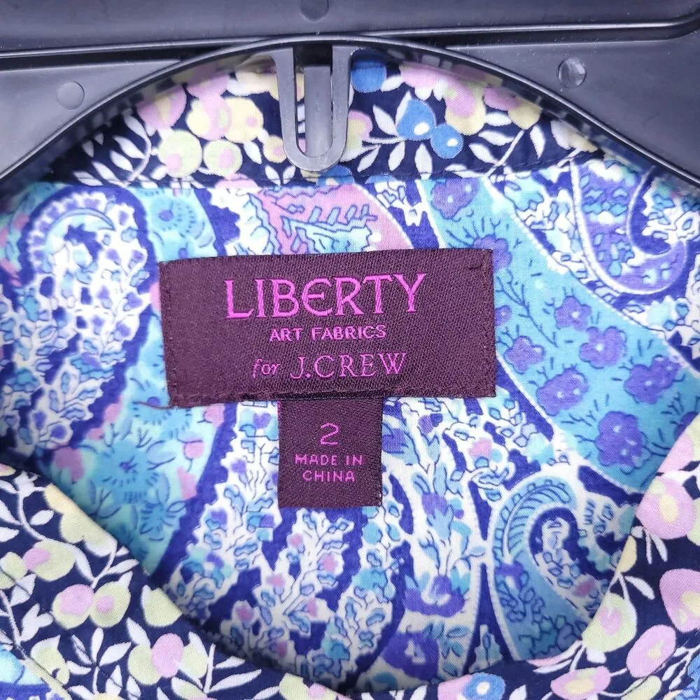 J Crew Liberty Shirt Womens 2 Paisley Blue Art Fabric Popover